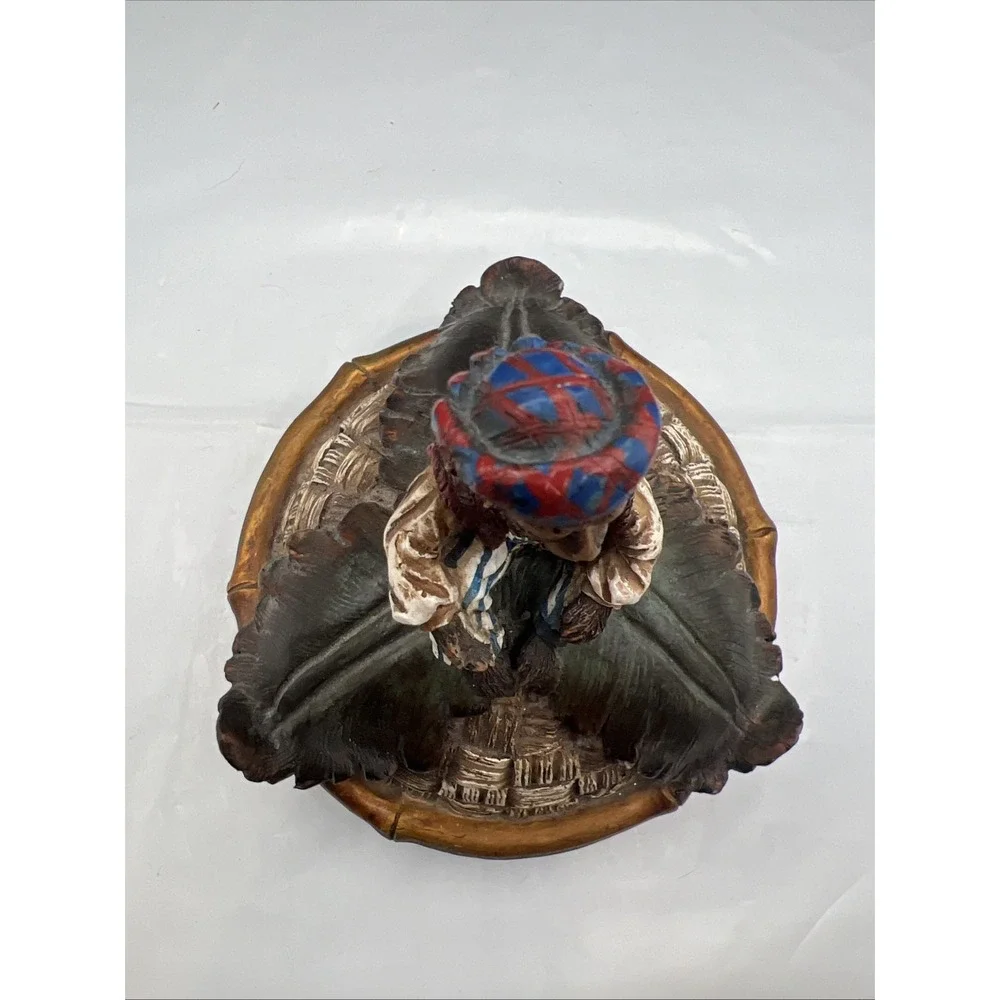 Vintage Lidded Monkey Trinket Box Resin Woven Basket Tureen Jar Jungle Decor